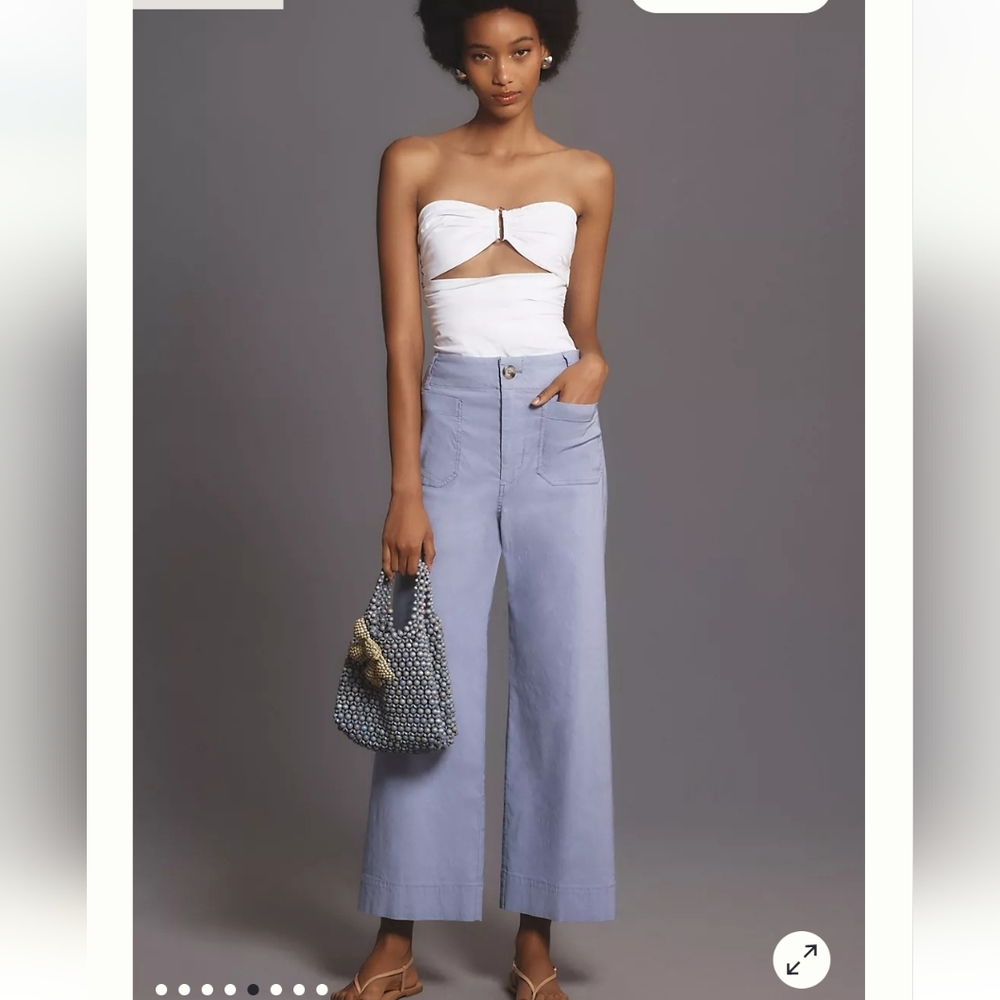 Anthropologie by Maeve Collette wide leg linen lavender blue sz 28